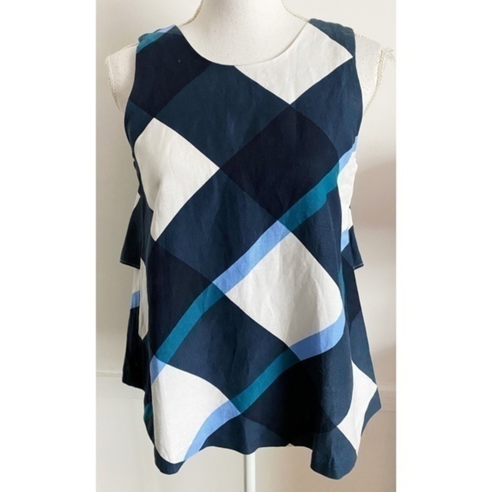 Ann Taylor • Navy White Patterned Linen Tank Top